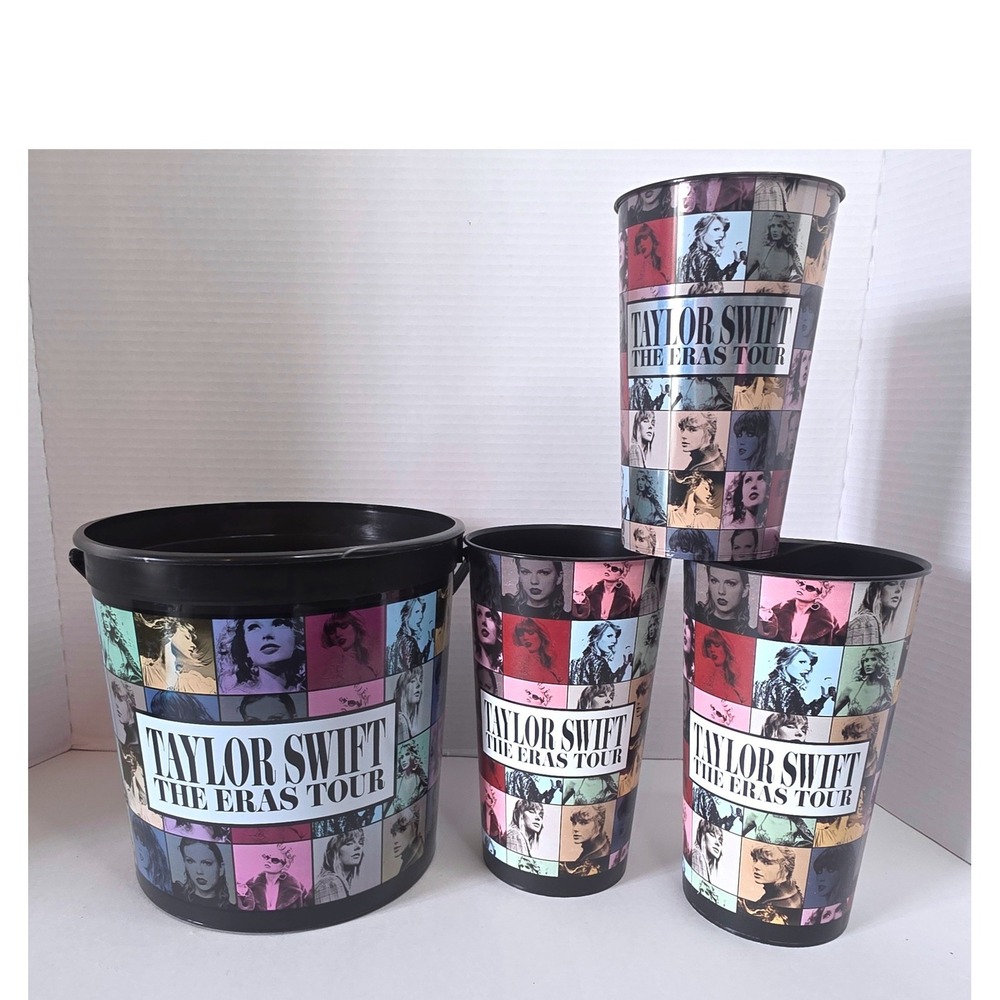 Taylor Swift The Eras Tour Popcorn Bucket and 3 Souvenir Cups Movie Merchandise